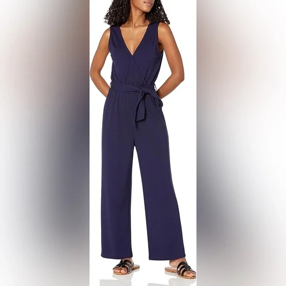 🌀 The Drop - Women's Navy Sleeveless Wrap Jumpsuit - XL - Picture 2 of 6
